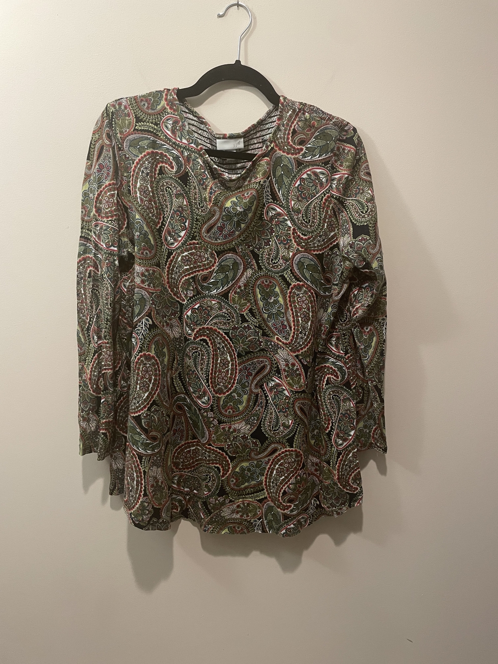 J. Jill Paisley Long-Sleeve Top in Green and Red